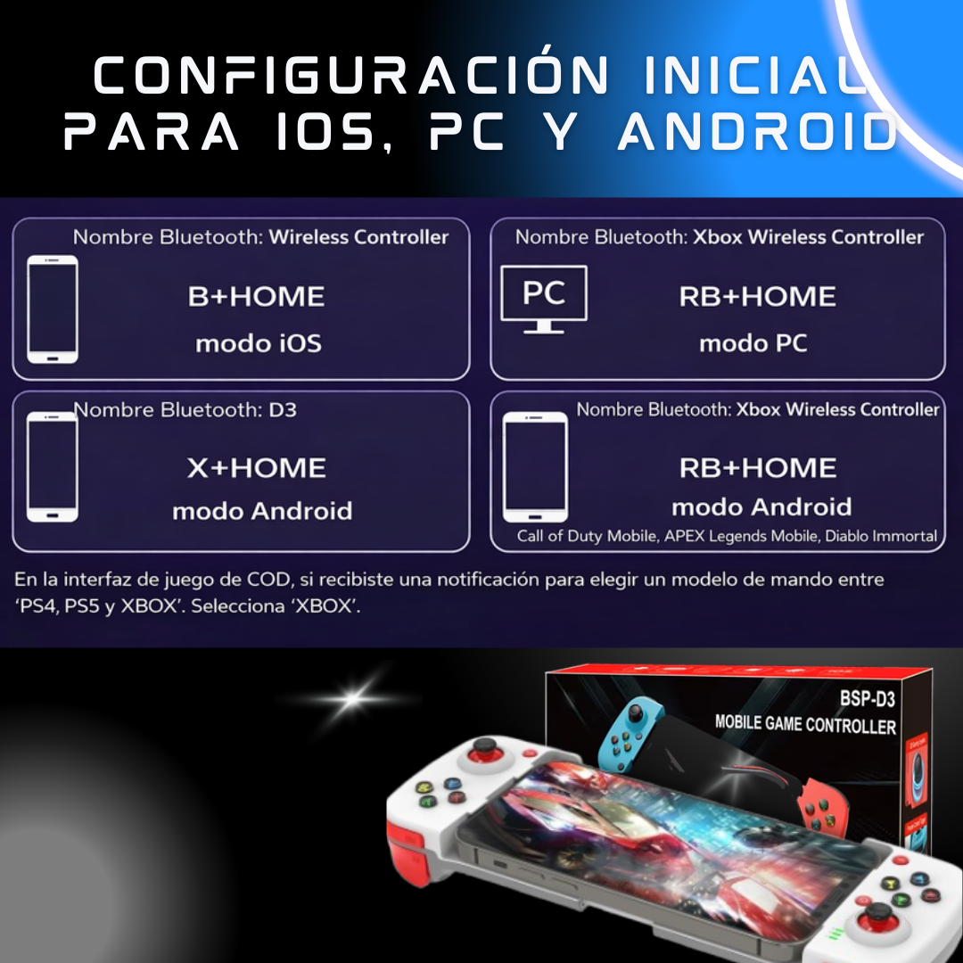 Mando gaming con Bluetooh para teléfono móvil