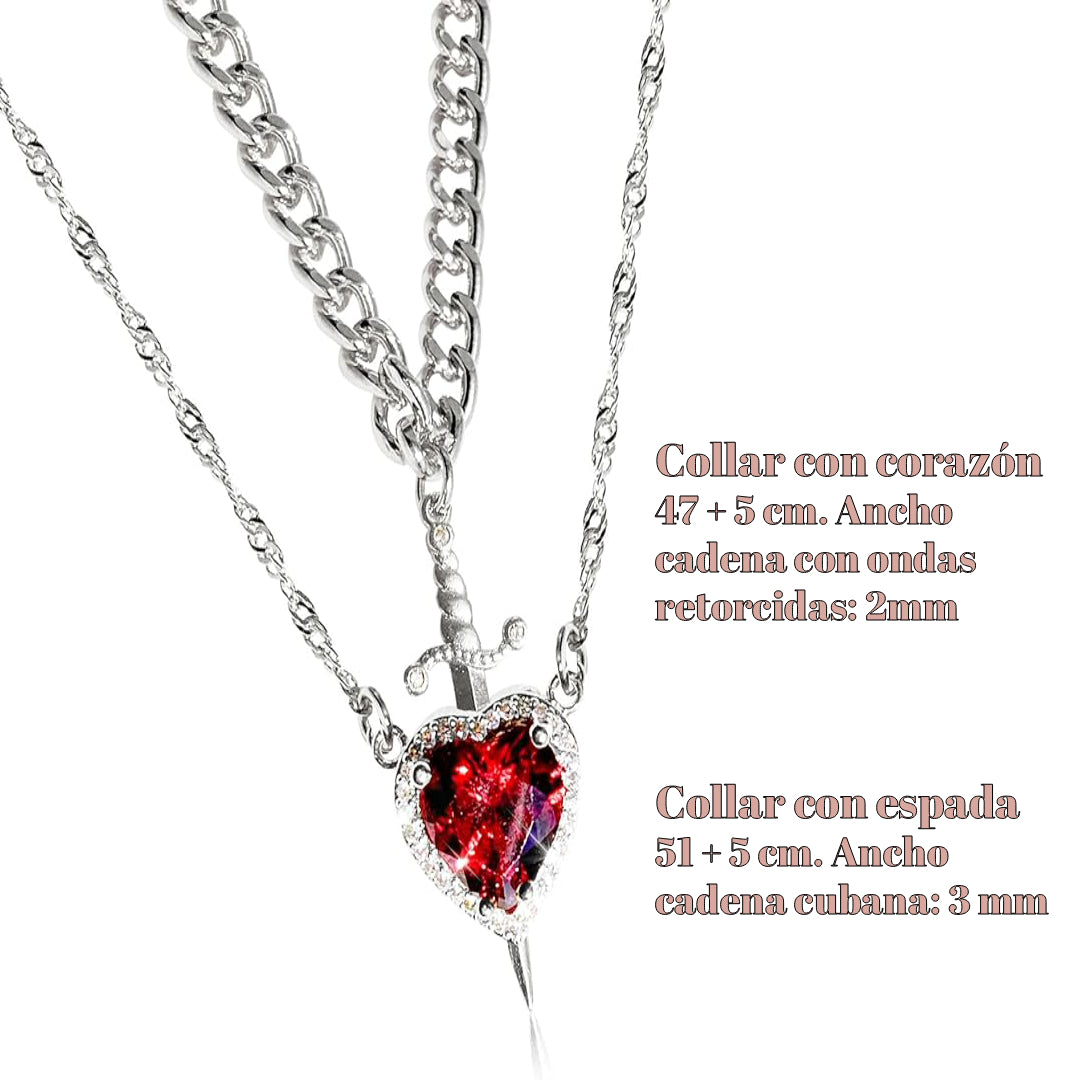 Collar de pareja de Espada y Corazón