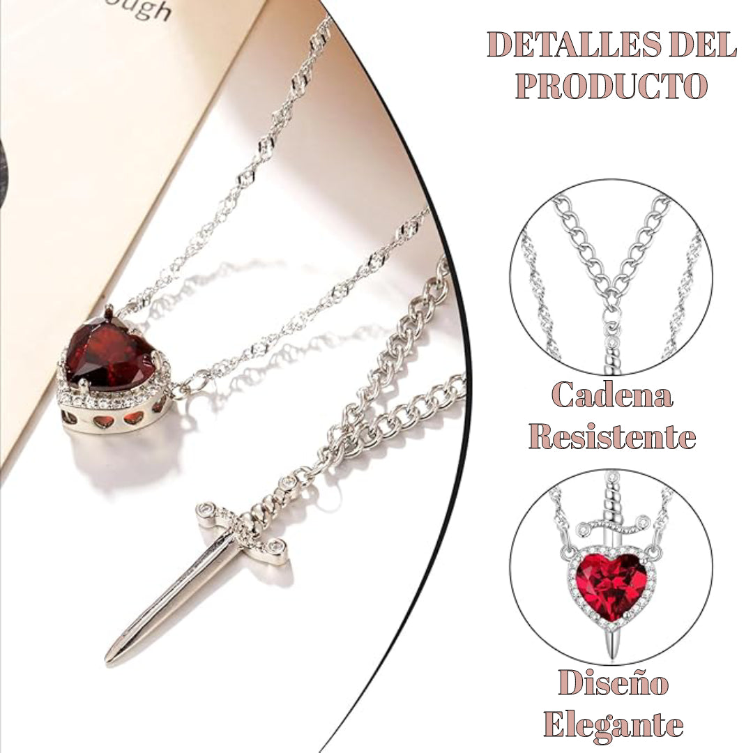 Collar de pareja de Espada y Corazón